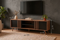 ترابيزة تلفزيون مودرن خشبية بأبواب سوداء وتفاصيل مضلعة TVU-MDN-BKW-001