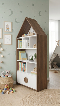 وحدة رفوف مودرن للأطفال على شكل بيت SHLF-HSE-BRWHT-40