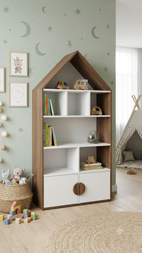 وحدة رفوف مودرن للأطفال على شكل بيت SHLF-HSE-BRWHT-40