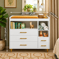 وحدة تغيير أطفال مودرن بأدراج وأرفف - أبيض CHG-DSR-WHT-001