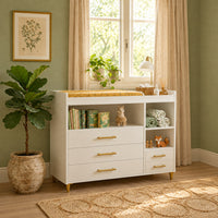 وحدة تغيير أطفال مودرن بأدراج وأرفف - أبيض CHG-DSR-WHT-001