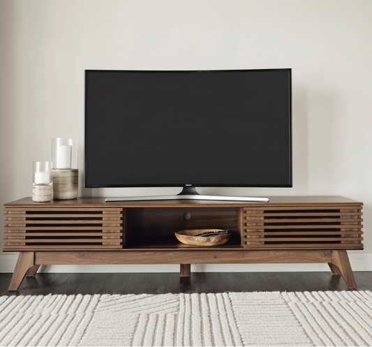ترابيزة تلفزيون بضلف على شكل شرائح من الخشب TVU-W-BW-002